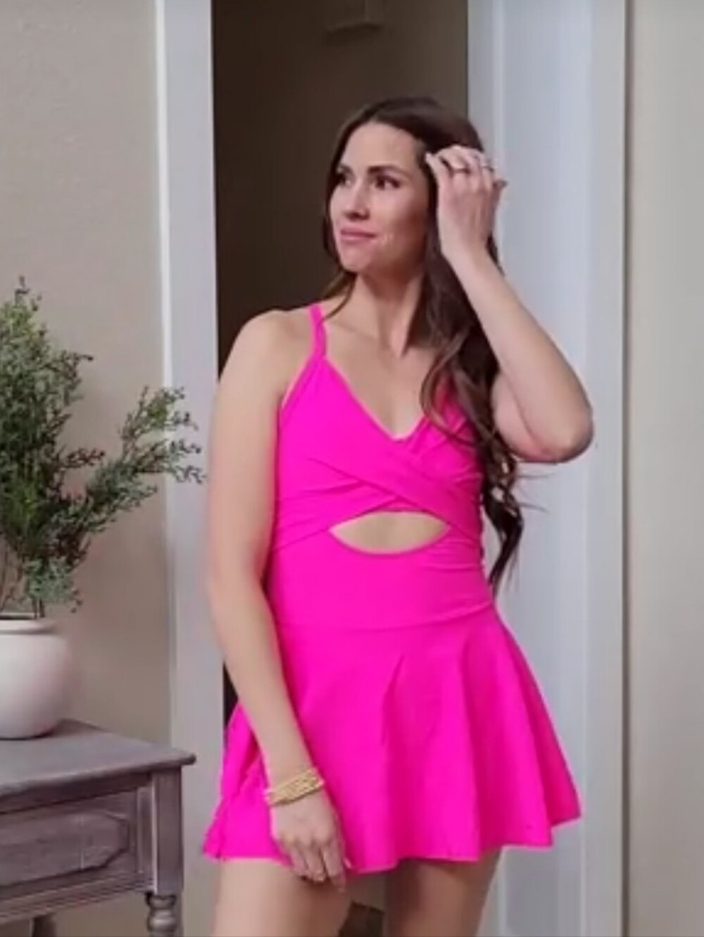 Bright Pink One-Piece Cutout Swim Dress